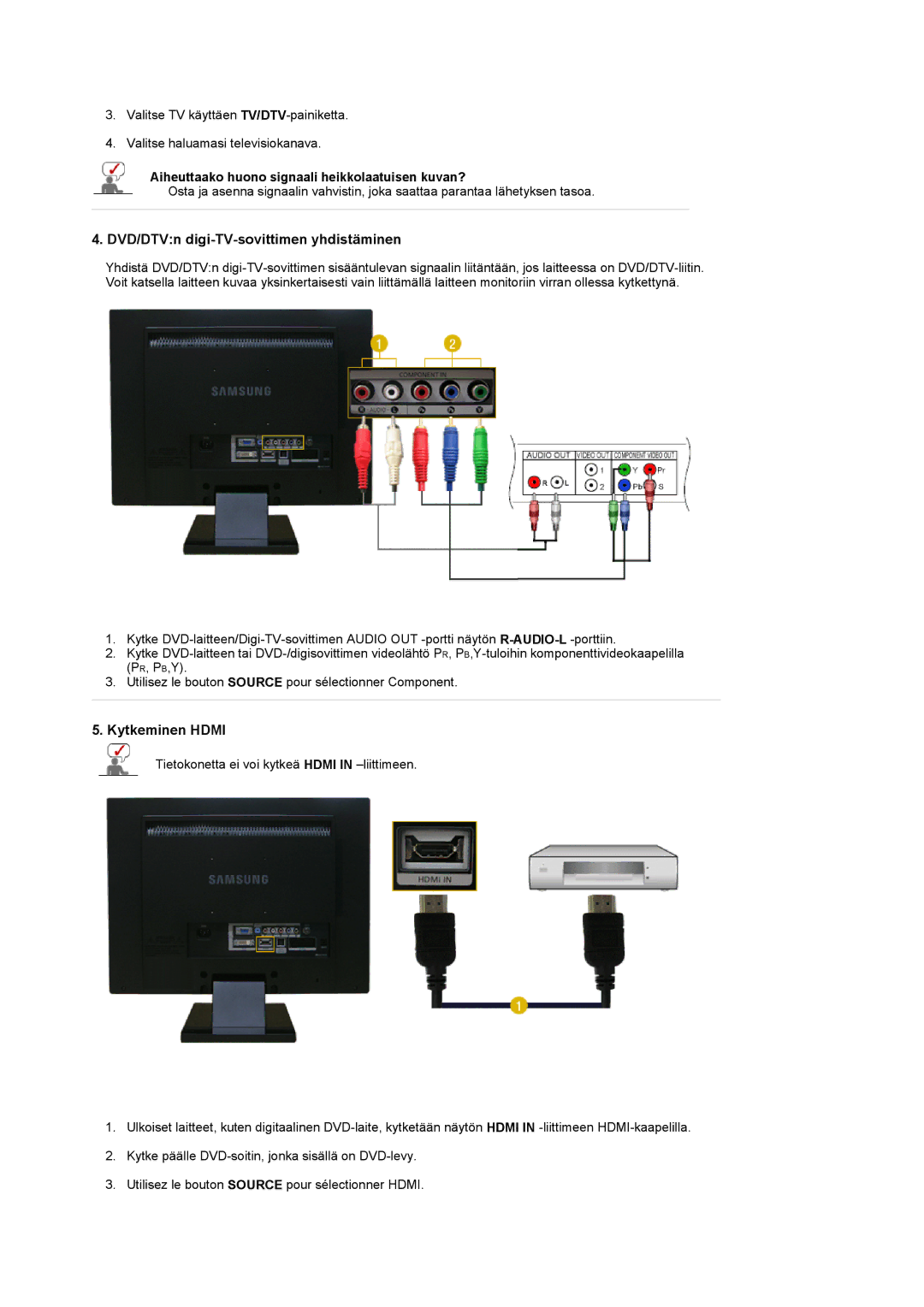 Samsung LS22CRDSF/EDC manual DVD/DTVn digi-TV-sovittimen yhdistäminen, Kytkeminen Hdmi 