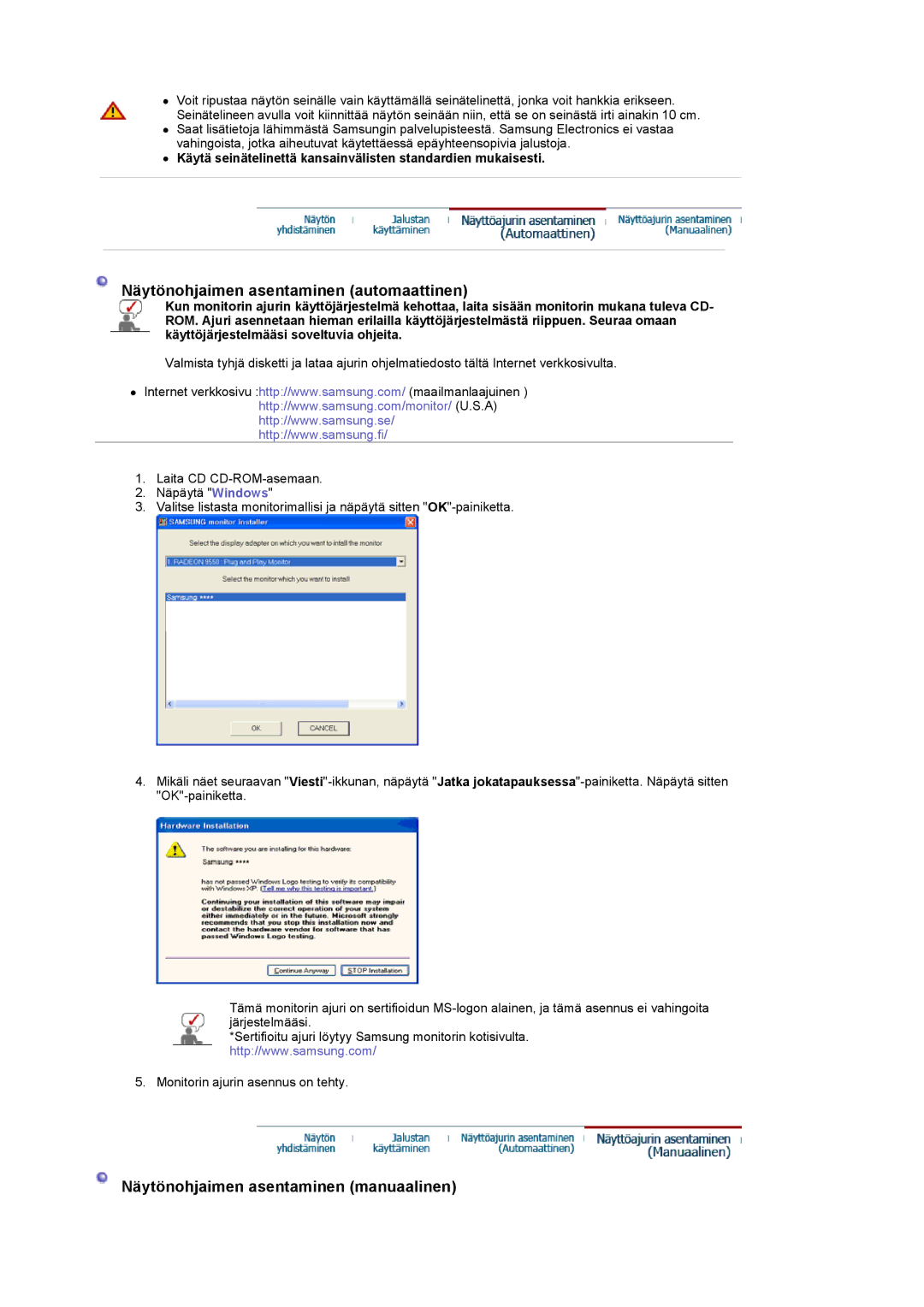 Samsung LS22CRDSF/EDC manual Näytönohjaimen asentaminen automaattinen 