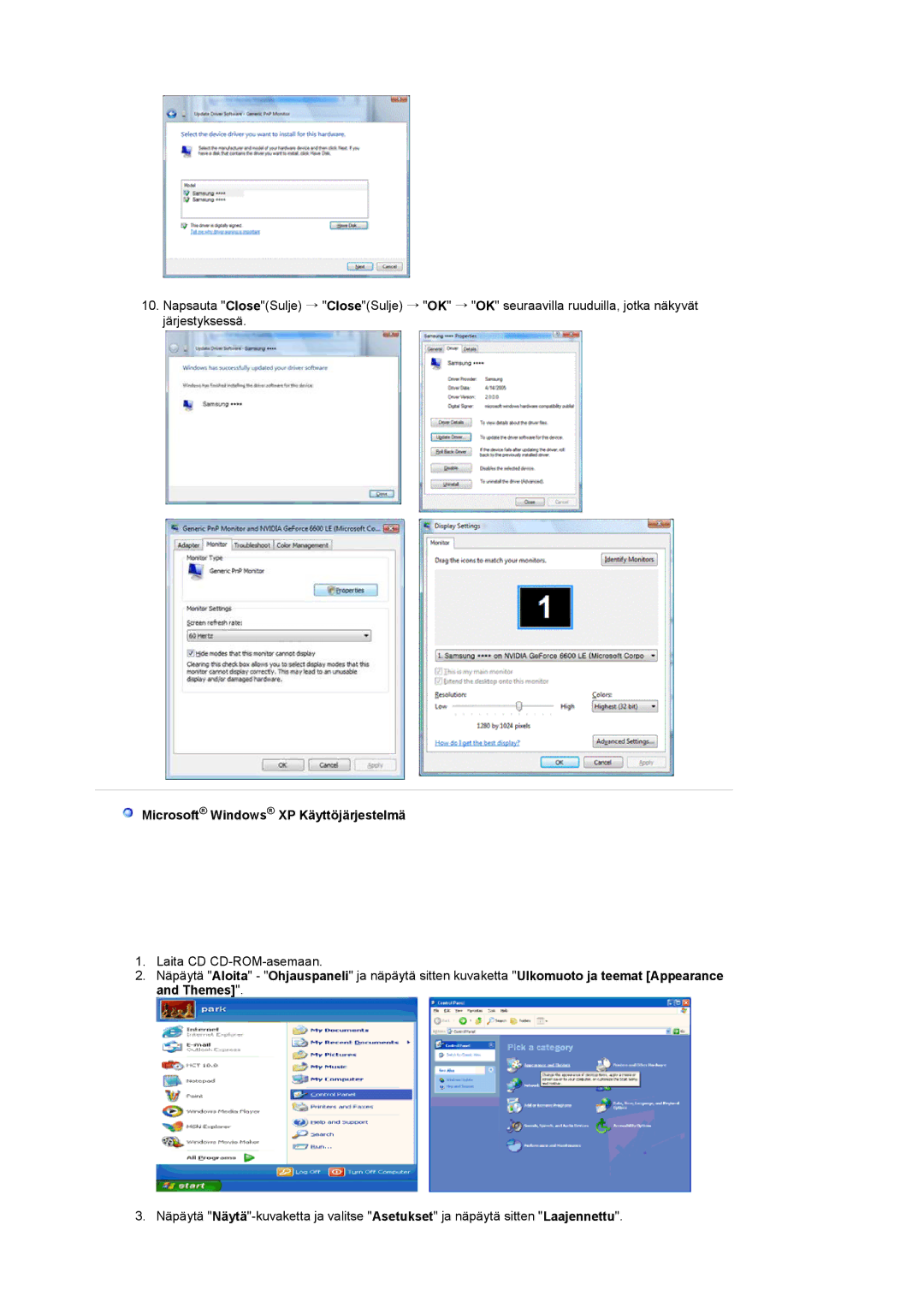 Samsung LS22CRDSF/EDC manual Microsoft Windows XP Käyttöjärjestelmä 