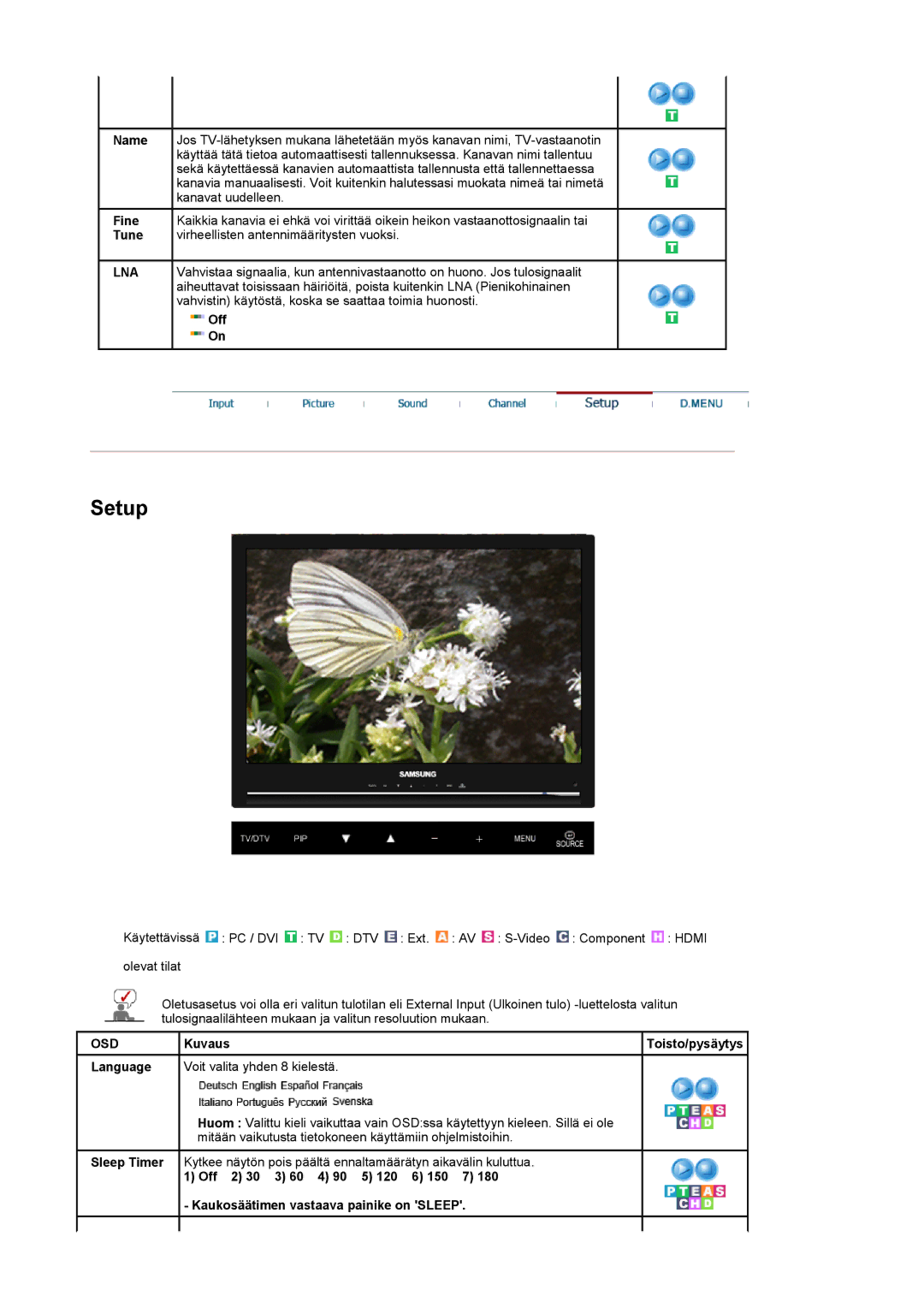 Samsung LS22CRDSF/EDC manual Setup, Language Voit valita yhden 8 kielestä 