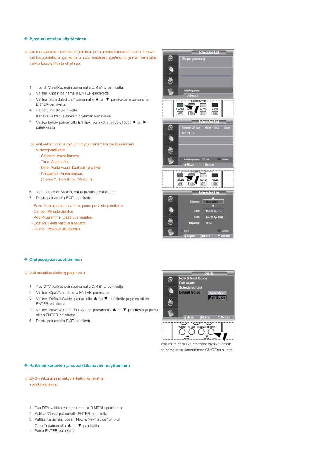 Samsung LS22CRDSF/EDC manual Ajastusluettelon käyttäminen, Oletusoppaan asettaminen 