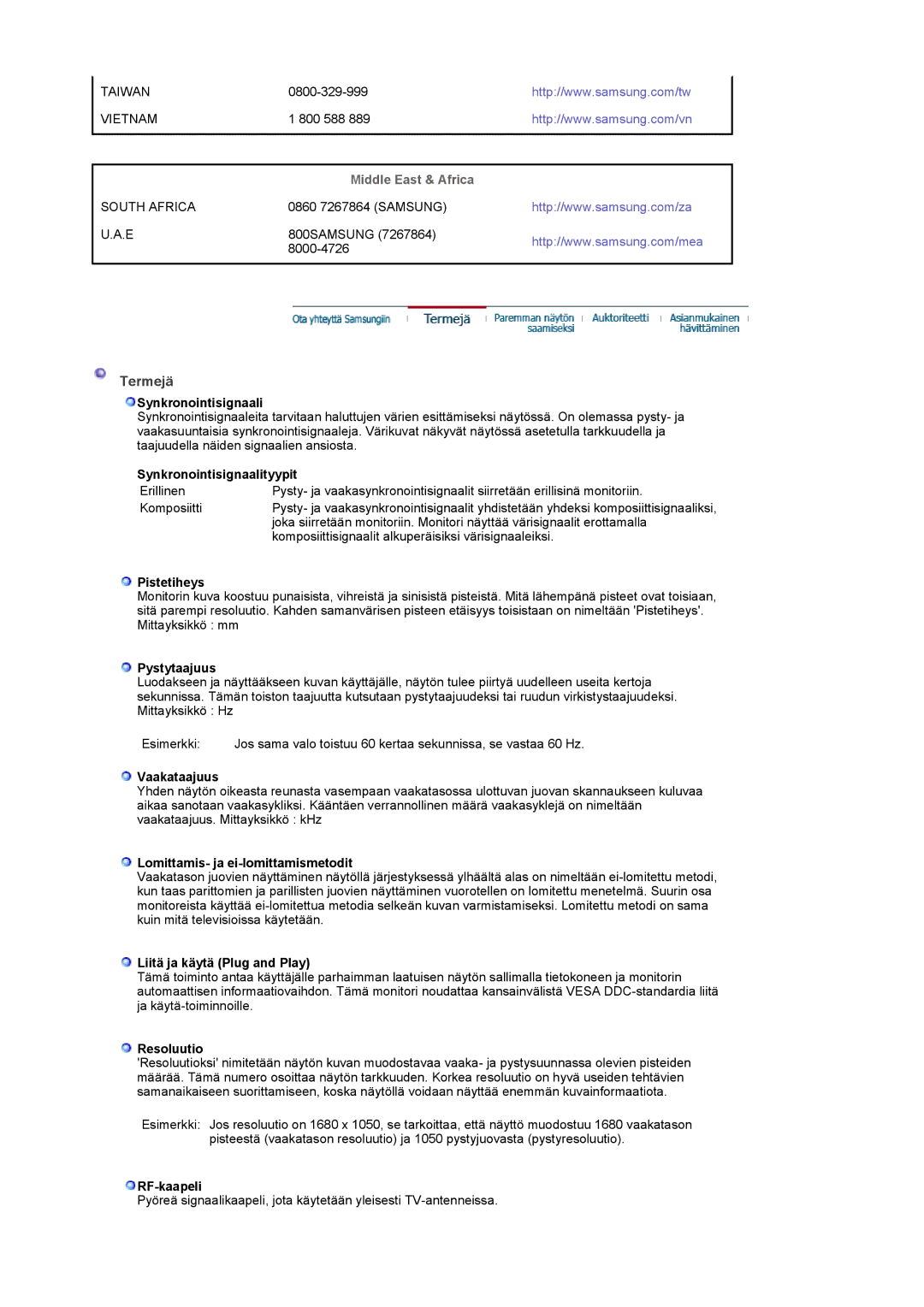 Samsung LS22CRDSF/EDC manual Termejä 