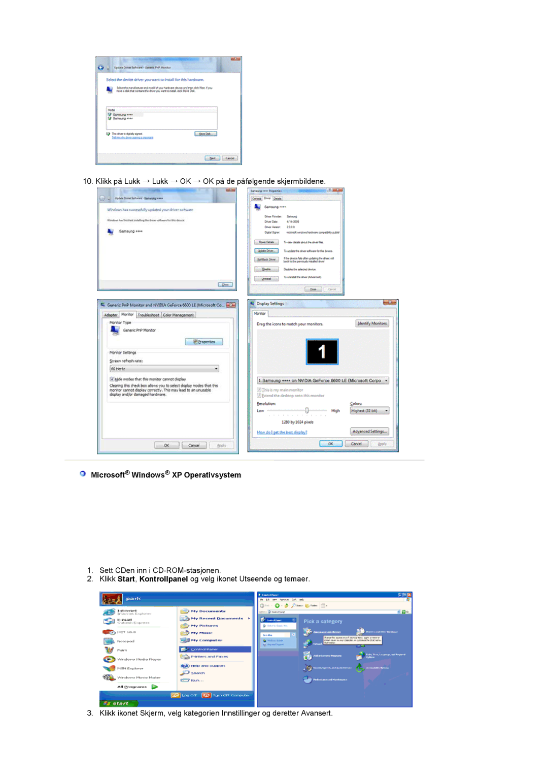 Samsung LS22CRDSF/EDC manual Microsoft Windows XP Operativsystem 