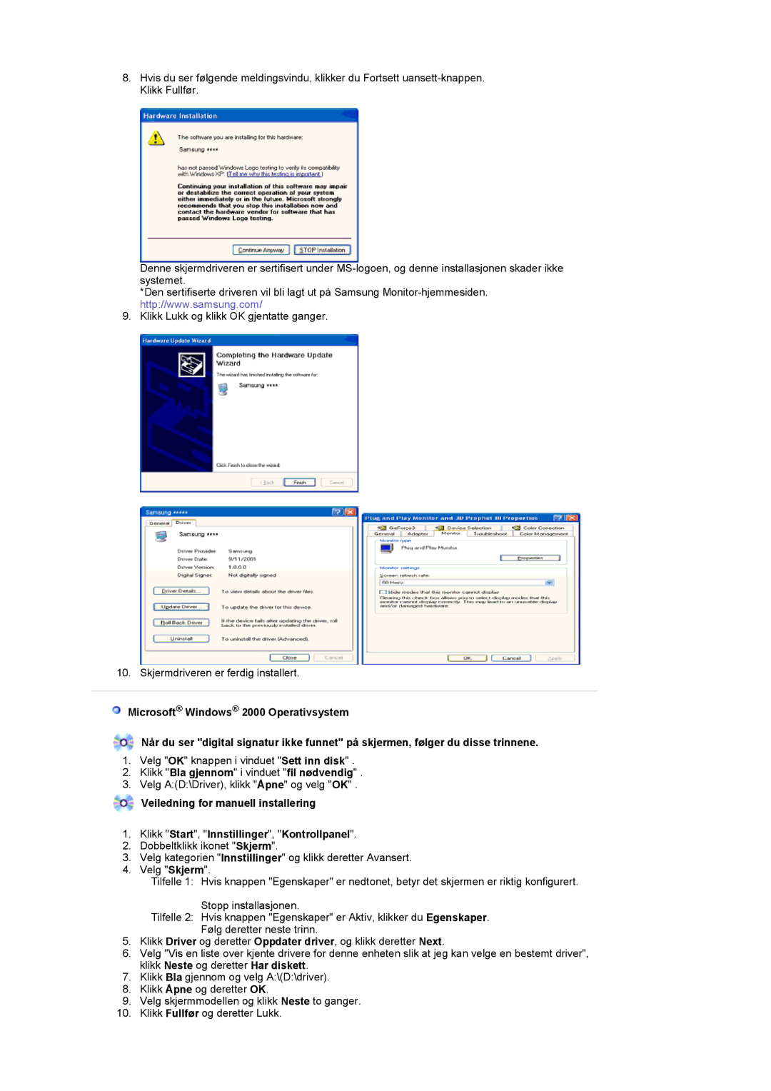 Samsung LS22CRDSF/EDC manual Klikk Bla gjennom i vinduet fil nødvendig 