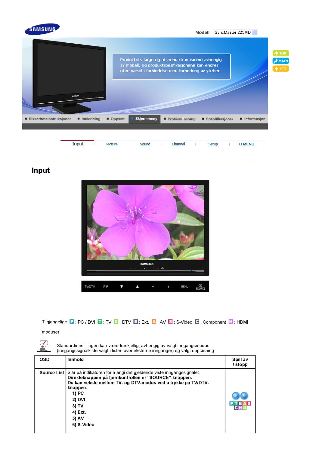 Samsung LS22CRDSF/EDC manual Osd, Innhold Spill av 