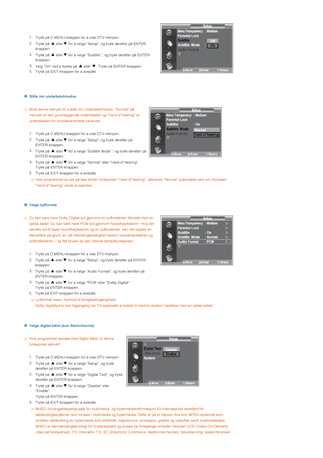 Samsung LS22CRDSF/EDC manual Stille inn undertekstmodus 