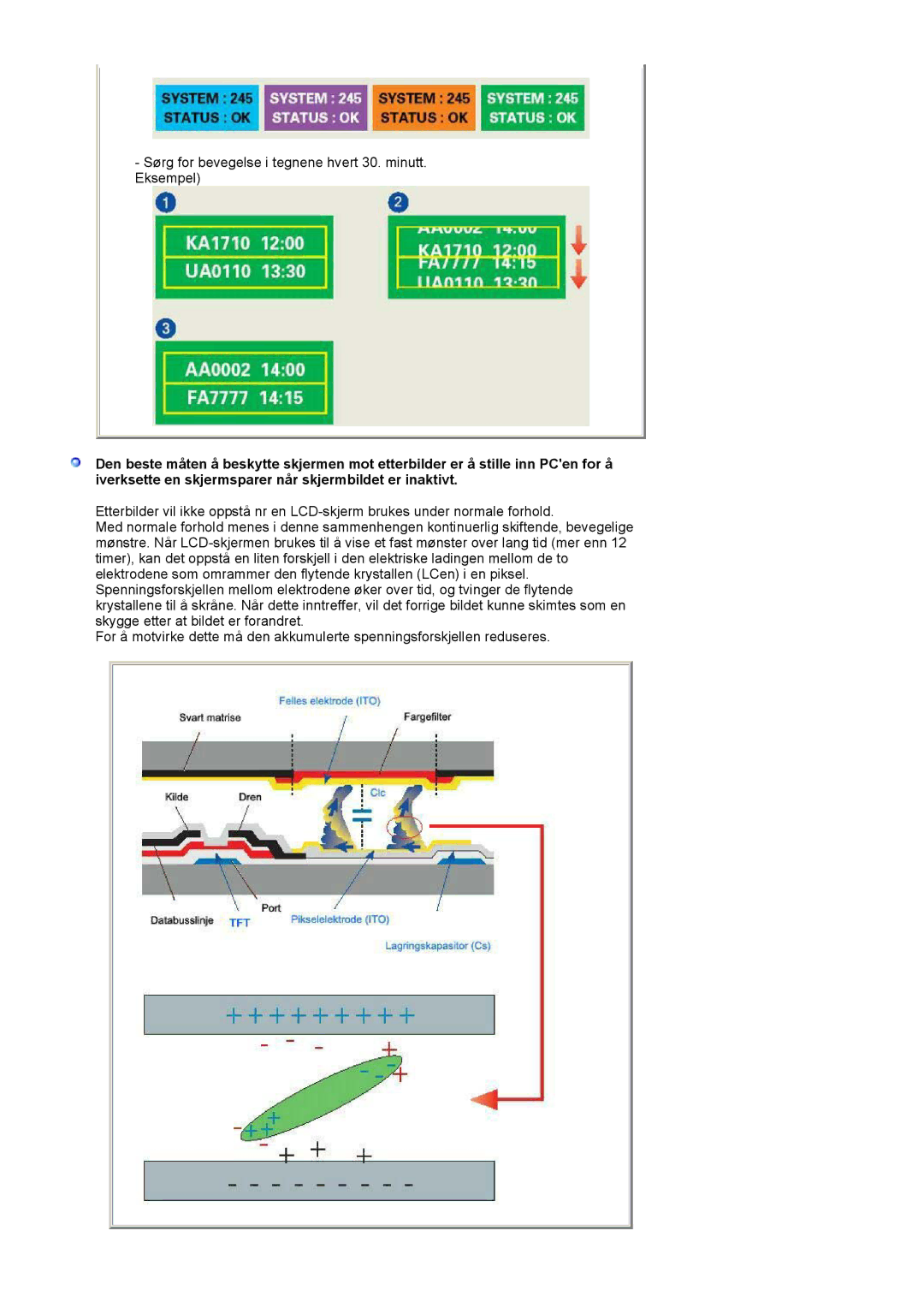 Samsung LS22CRDSF/EDC manual Sørg for bevegelse i tegnene hvert 30. minutt. Eksempel 