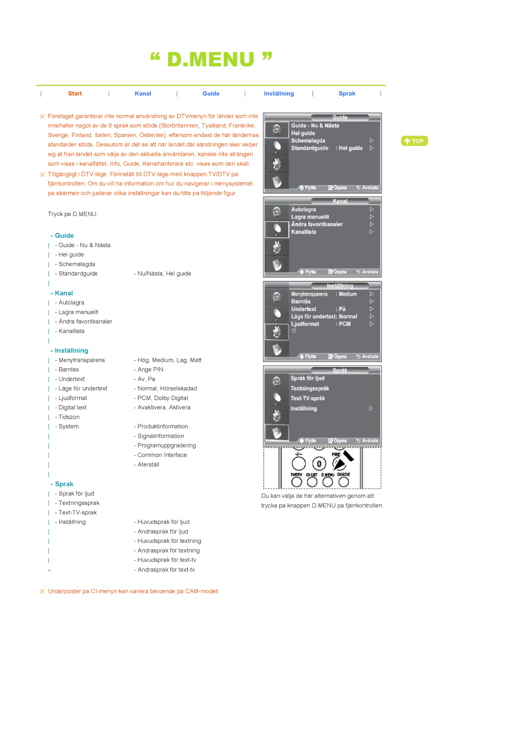 Samsung LS22CRDSF/EDC manual Guide, Kanal, Inställning, Sprak 