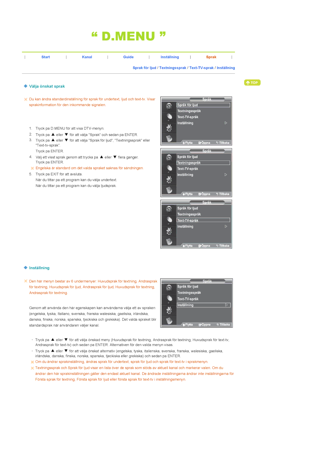 Samsung LS22CRDSF/EDC manual Välja önskat sprak, Inställning 