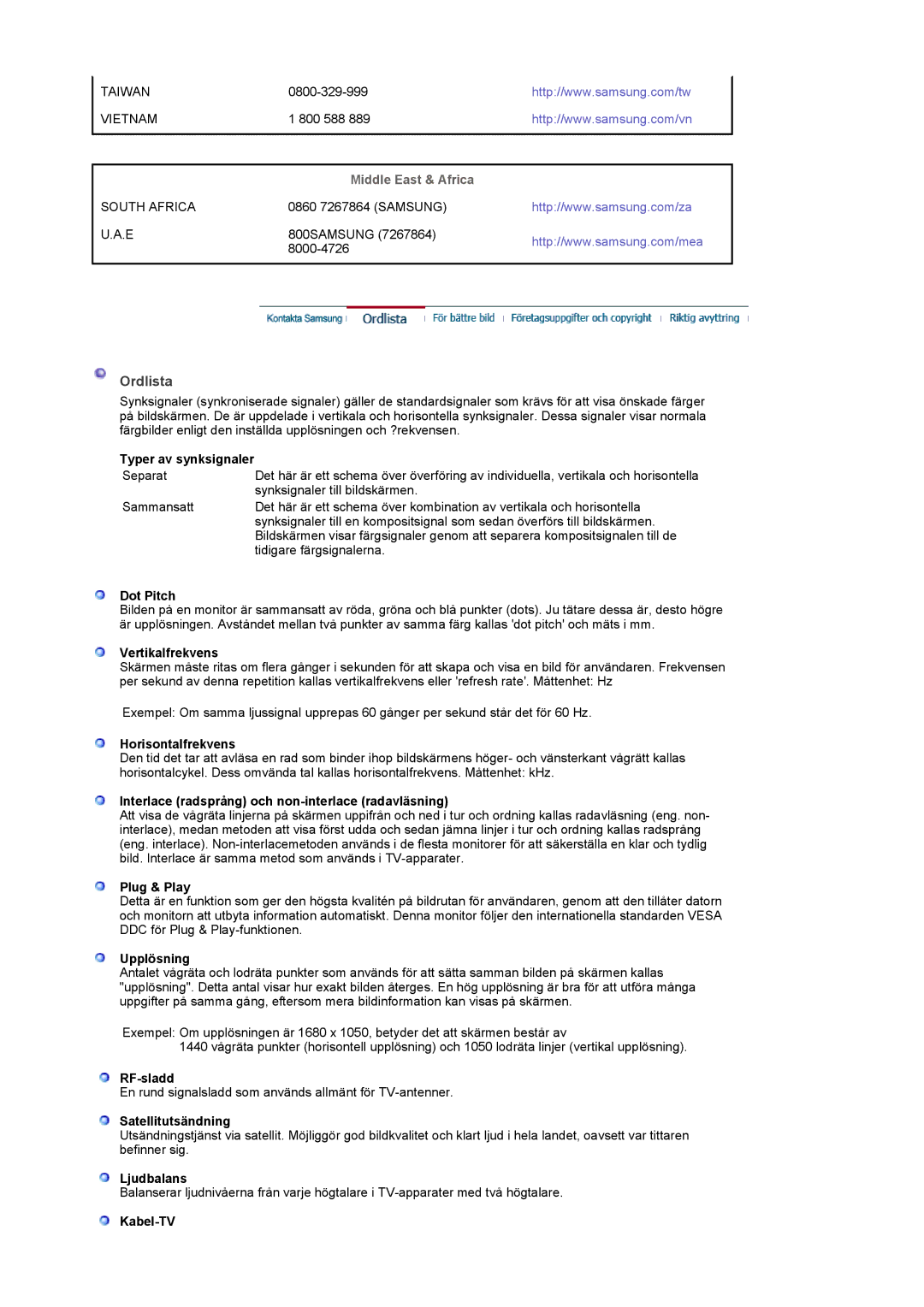 Samsung LS22CRDSF/EDC manual Ordlista 