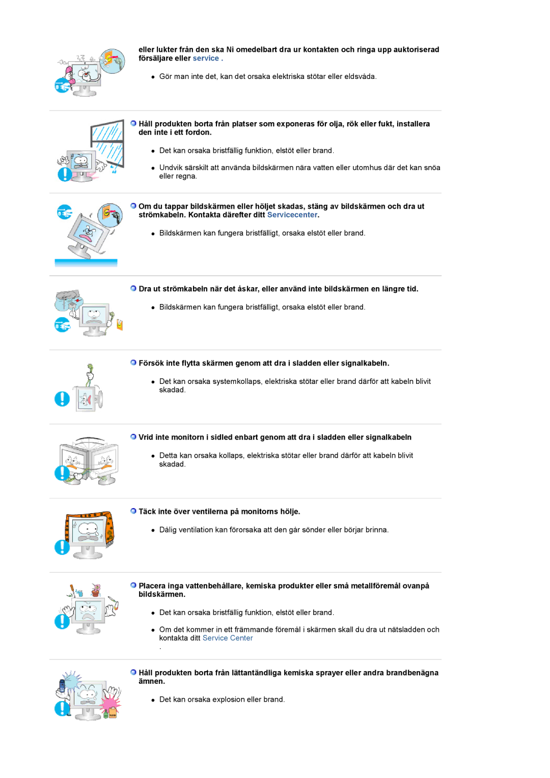 Samsung LS22CRDSF/EDC manual Täck inte över ventilerna på monitorns hölje 