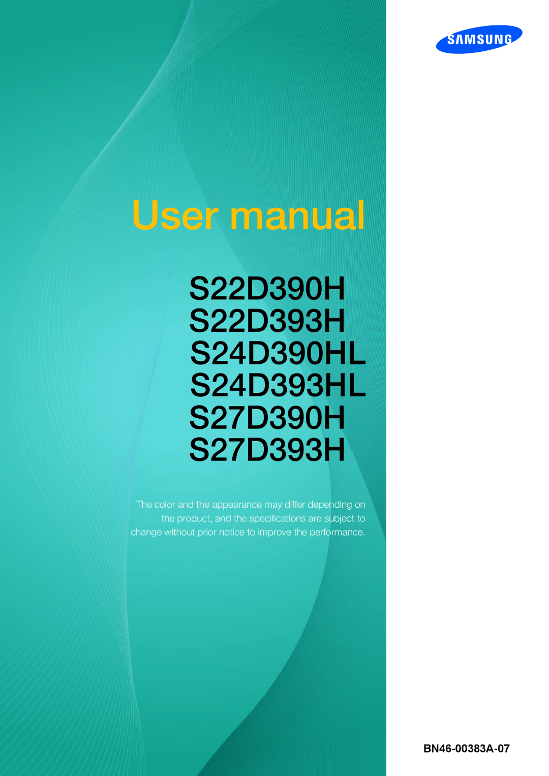 Samsung LS27D390HS/EN, LS22D390QS/EN, LS24D390HL/EN manual S22D390H S22D393H S24D390HL S24D393HL S27D390H S27D393H 