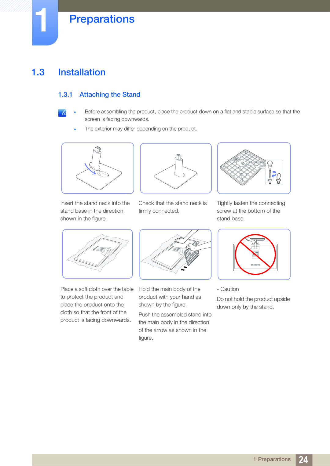 Samsung LS22D390HSX/RU, LS22D390QS/EN, LS27D390HS/EN, LS24D390HL/EN, LS22D390HS/EN manual Installation, Attaching the Stand 