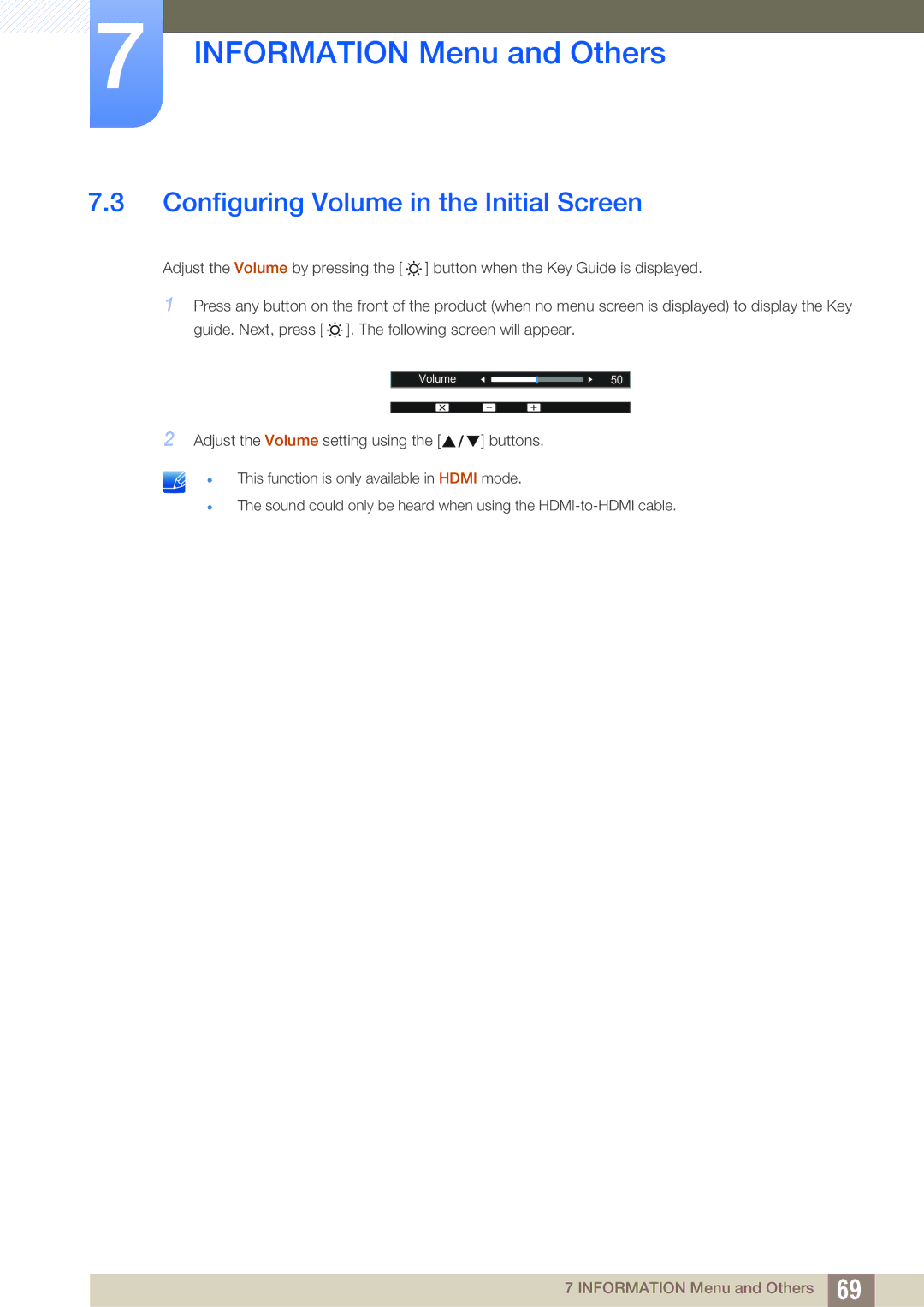 Samsung LS22D390HS/SM, LS22D390QS/EN, LS27D390HS/EN, LS24D390HL/EN, LS22D390HS/EN Configuring Volume in the Initial Screen 