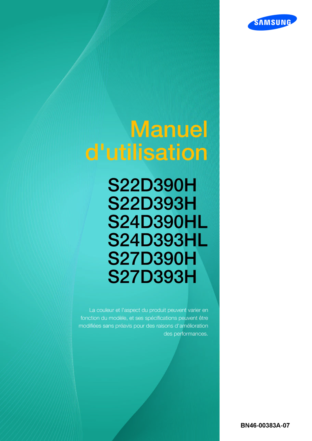 Samsung LS27D390HS/EN, LS22D390QS/EN, LS24D390HL/EN, LS22D390HS/EN manual Manuel dutilisation 