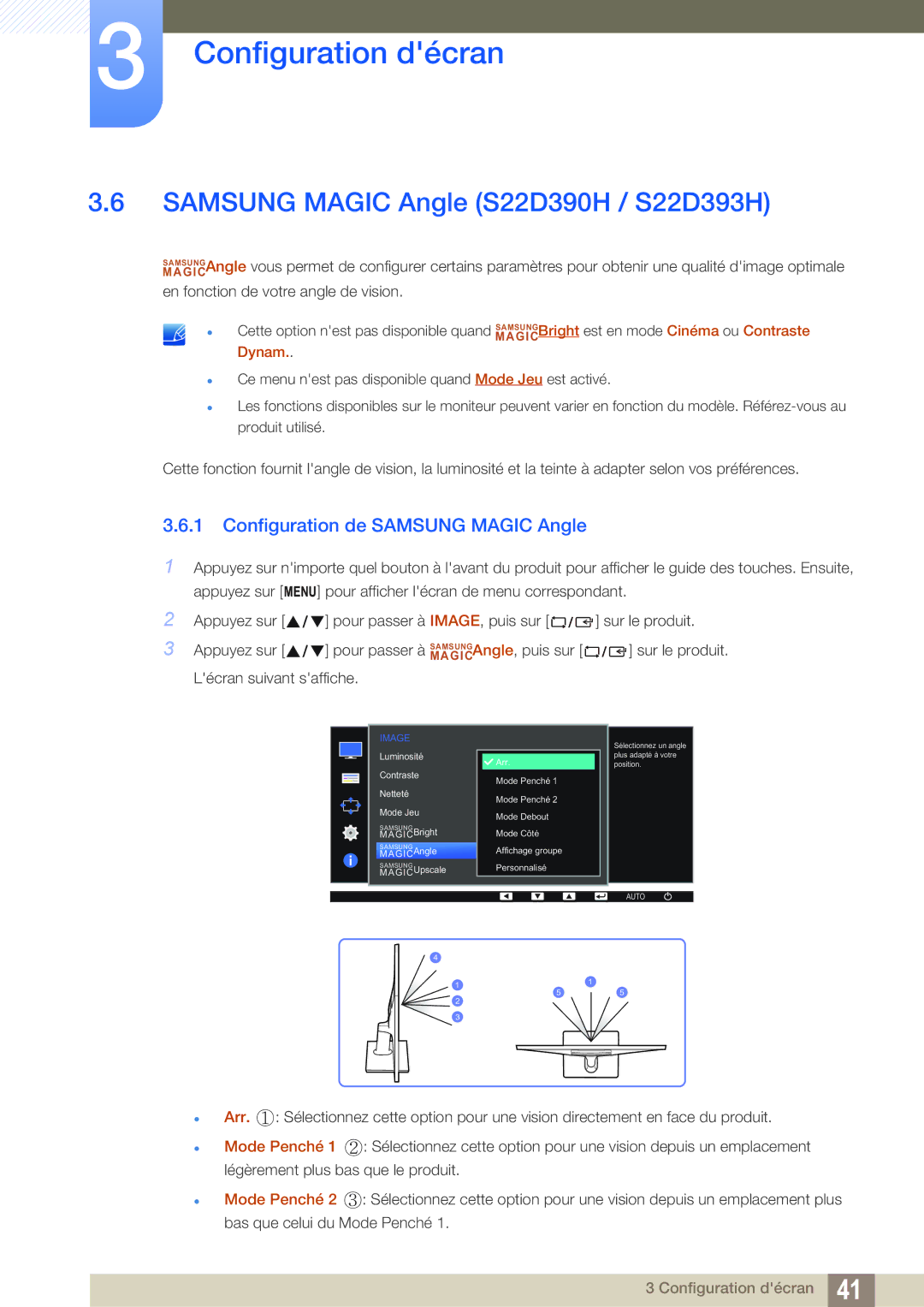 Samsung LS27D390HS/EN, LS22D390QS/EN manual Samsung Magic Angle S22D390H / S22D393H, Configuration de Samsung Magic Angle 