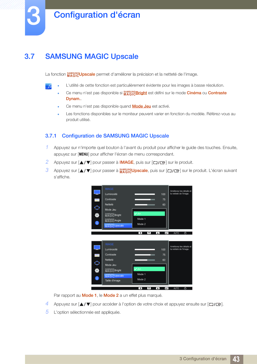 Samsung LS22D390HS/EN, LS22D390QS/EN, LS27D390HS/EN, LS24D390HL/EN manual Configuration de Samsung Magic Upscale 