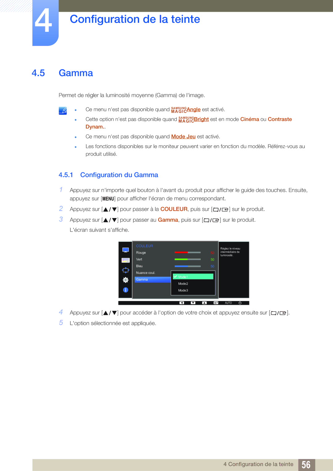 Samsung LS22D390QS/EN, LS27D390HS/EN, LS24D390HL/EN, LS22D390HS/EN manual Configuration du Gamma 