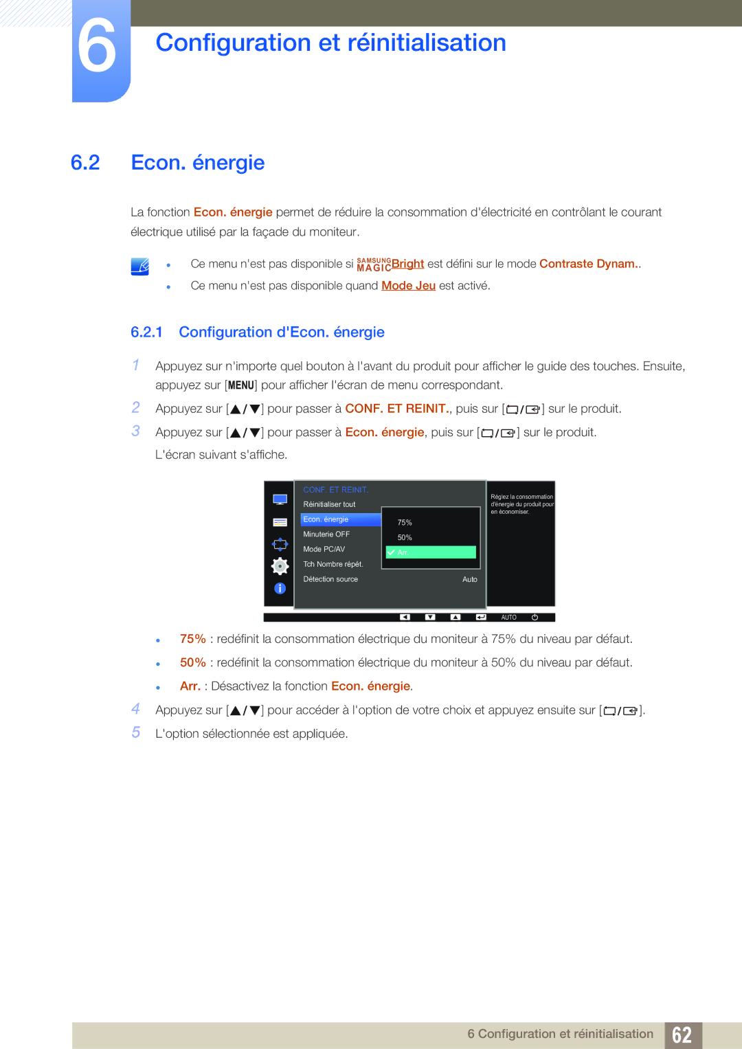 Samsung LS24D390HL/EN, LS22D390QS/EN, LS27D390HS/EN, LS22D390HS/EN manual Configuration dEcon. énergie 