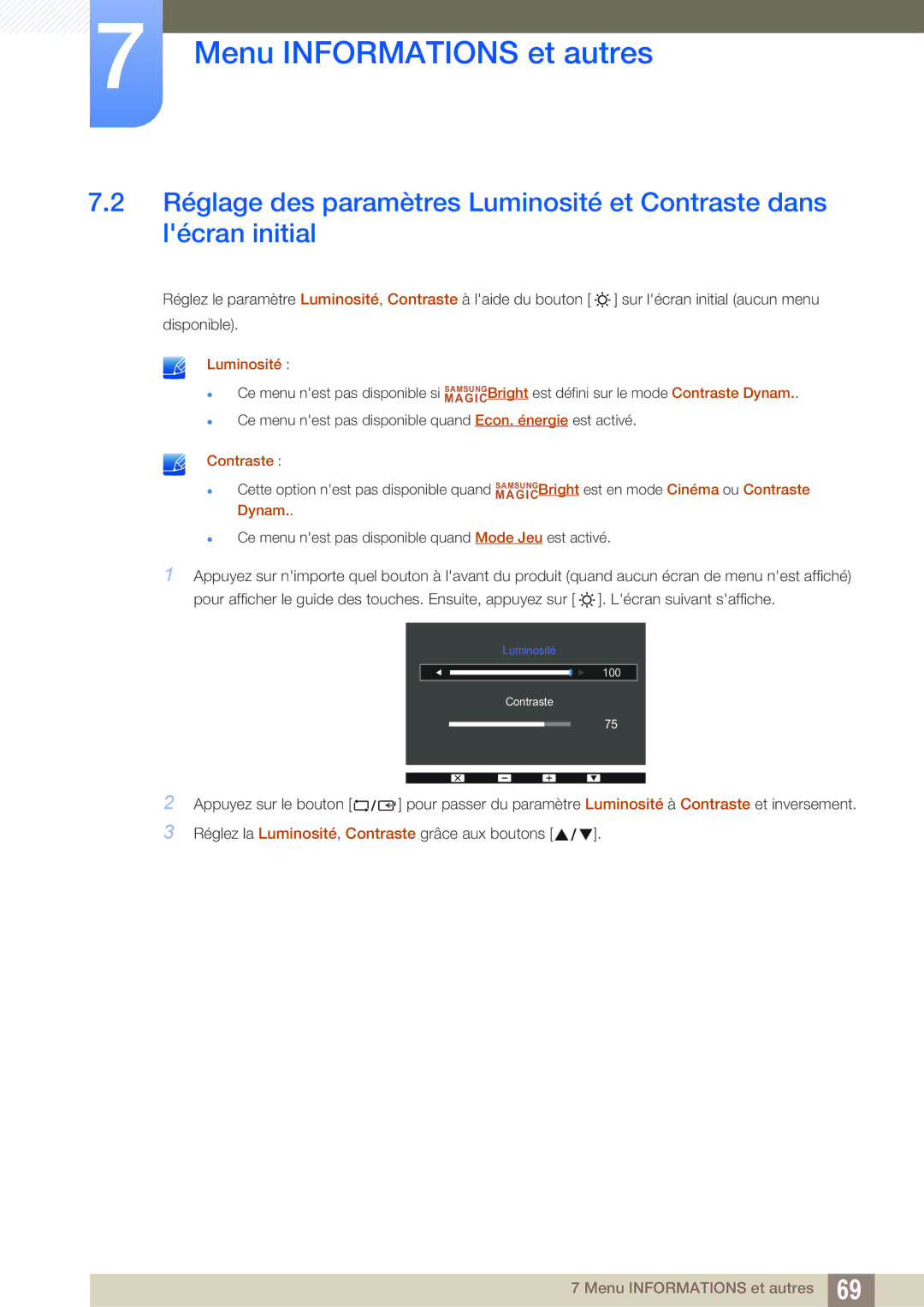 Samsung LS27D390HS/EN, LS22D390QS/EN, LS24D390HL/EN, LS22D390HS/EN manual Luminosité 