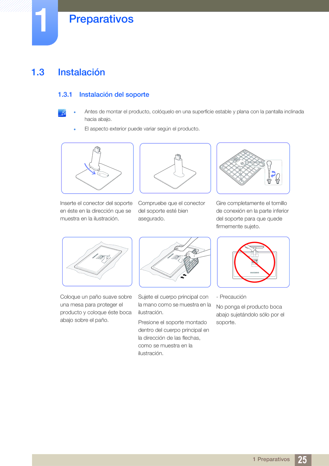 Samsung LS27D390HS/EN, LS22D390QS/EN, LS24D390HL/EN, LS22D390HS/EN manual Instalación del soporte 