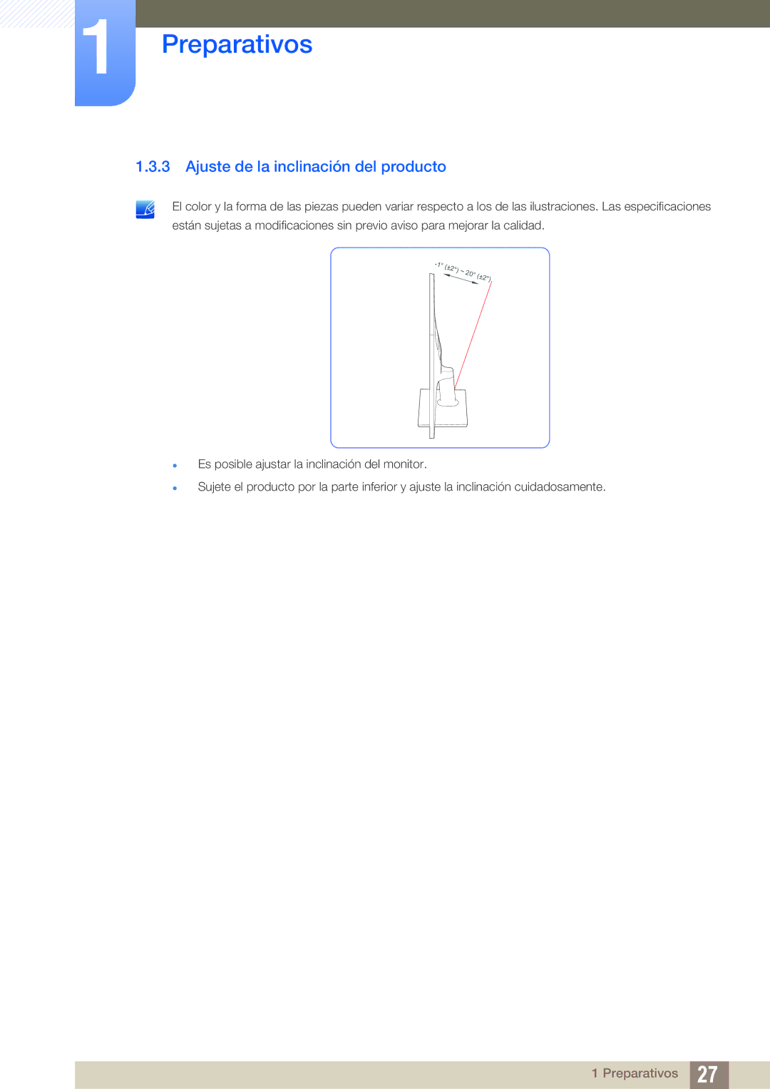 Samsung LS22D390HS/EN, LS22D390QS/EN, LS27D390HS/EN, LS24D390HL/EN manual Ajuste de la inclinación del producto 