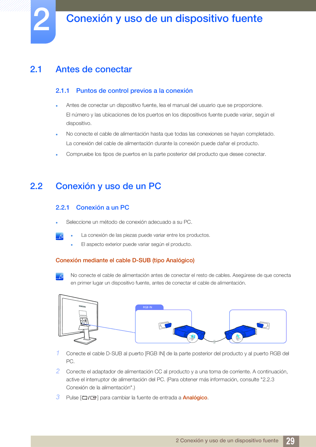 Samsung LS27D390HS/EN, LS22D390QS/EN Conexión y uso de un dispositivo fuente, Antes de conectar, Conexión y uso de un PC 