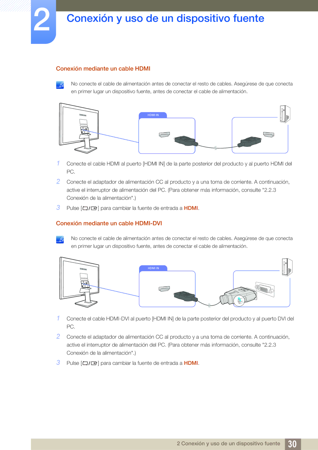 Samsung LS24D390HL/EN, LS22D390QS/EN, LS27D390HS/EN Conexión mediante un cable Hdmi, Conexión mediante un cable HDMI-DVI 