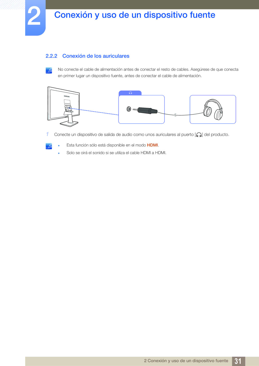 Samsung LS22D390HS/EN, LS22D390QS/EN, LS27D390HS/EN, LS24D390HL/EN manual Conexión de los auriculares 