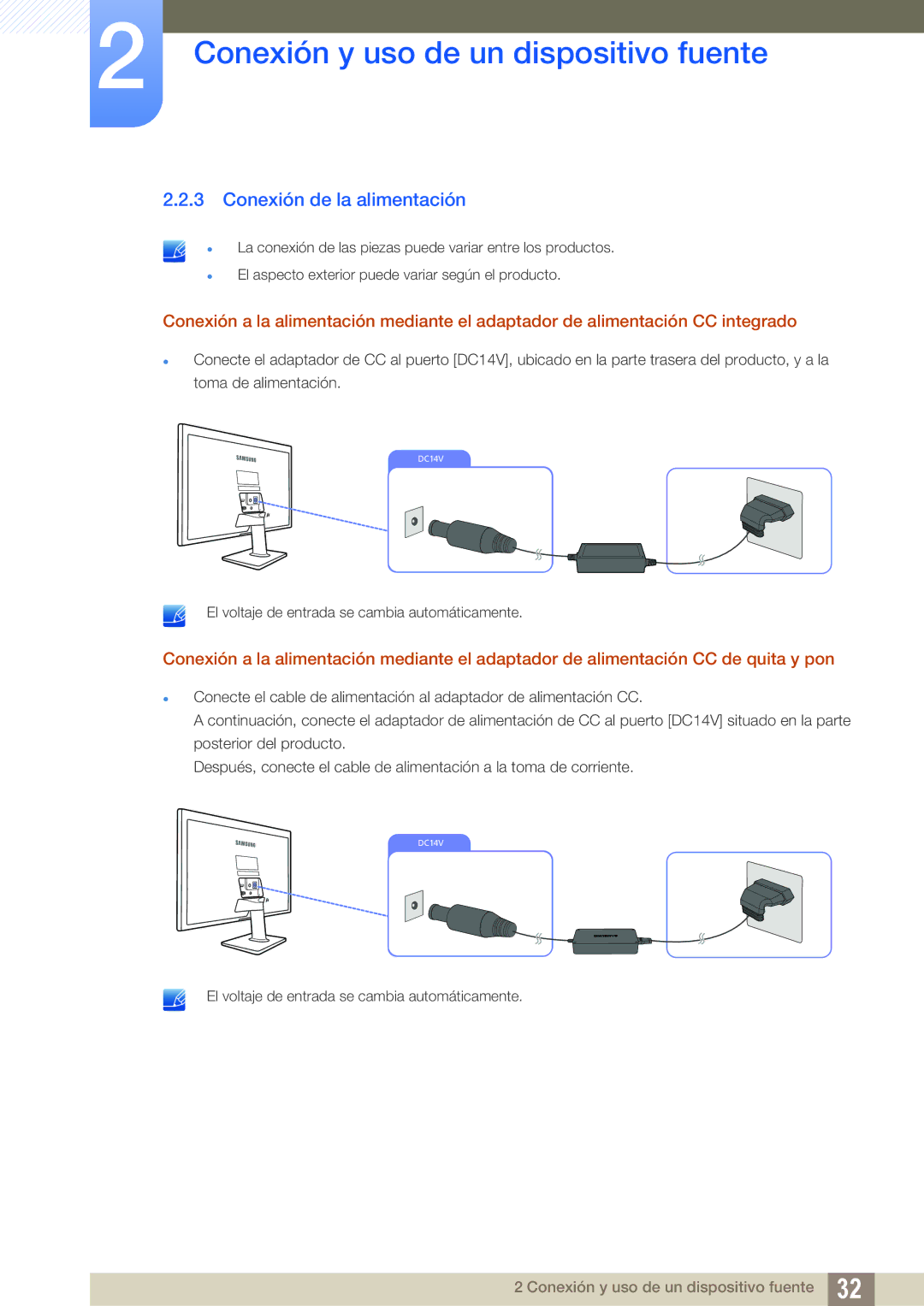 Samsung LS22D390QS/EN, LS27D390HS/EN, LS24D390HL/EN, LS22D390HS/EN manual Conexión de la alimentación 