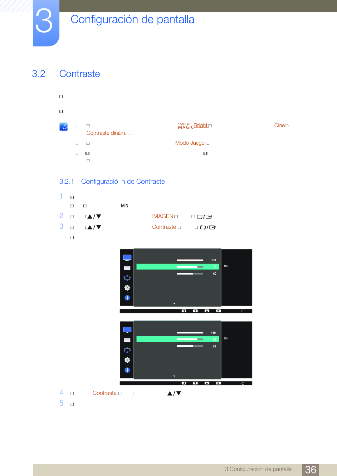 Samsung LS22D390QS/EN, LS27D390HS/EN, LS24D390HL/EN, LS22D390HS/EN manual Configuración de Contraste 