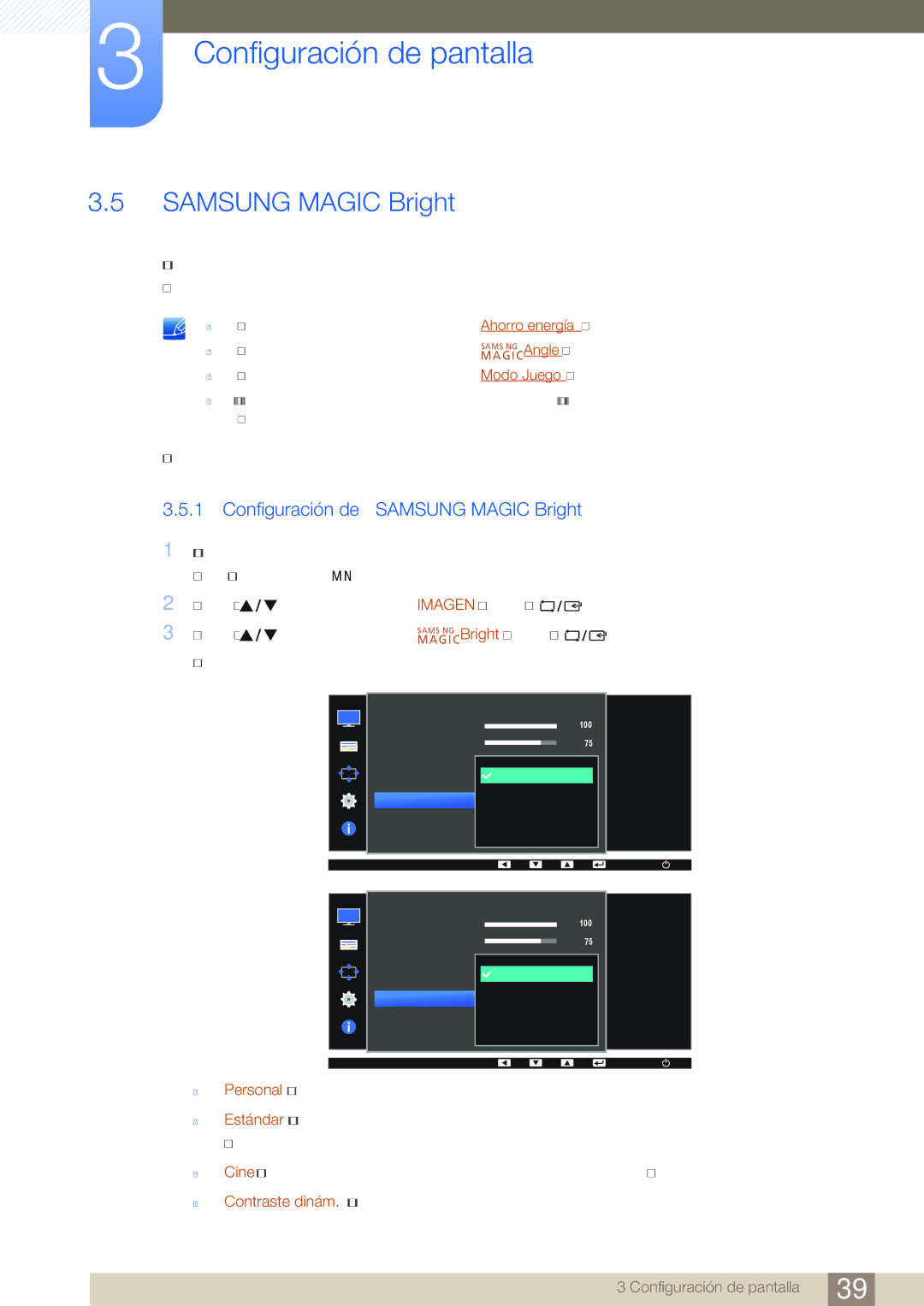 Samsung LS22D390HS/EN, LS22D390QS/EN, LS27D390HS/EN, LS24D390HL/EN manual Configuración de Samsung Magic Bright 