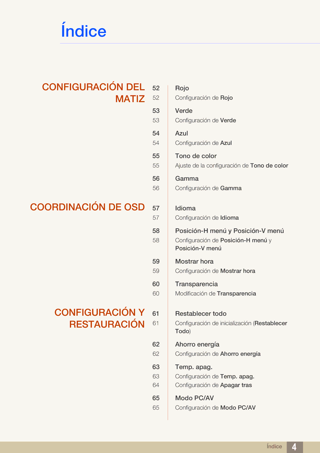 Samsung LS22D390QS/EN, LS27D390HS/EN, LS24D390HL/EN, LS22D390HS/EN manual Configuración DEL Matiz Coordinación DE OSD 