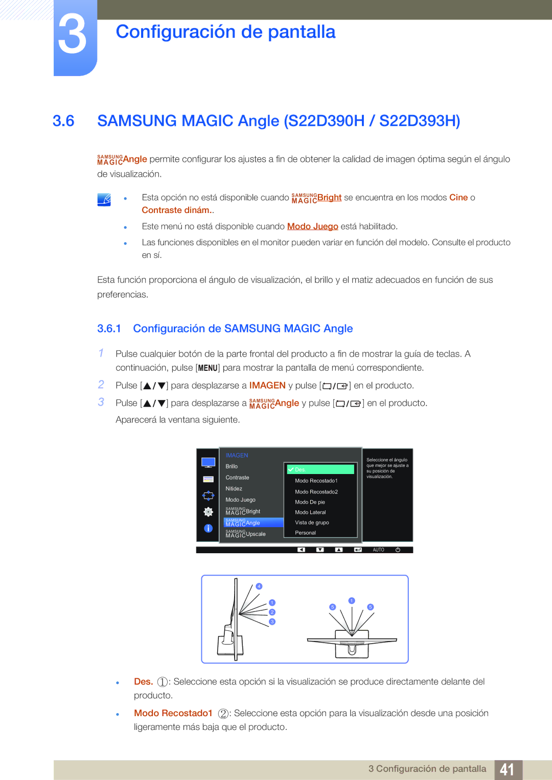 Samsung LS27D390HS/EN, LS22D390QS/EN manual Samsung Magic Angle S22D390H / S22D393H, Configuración de Samsung Magic Angle 