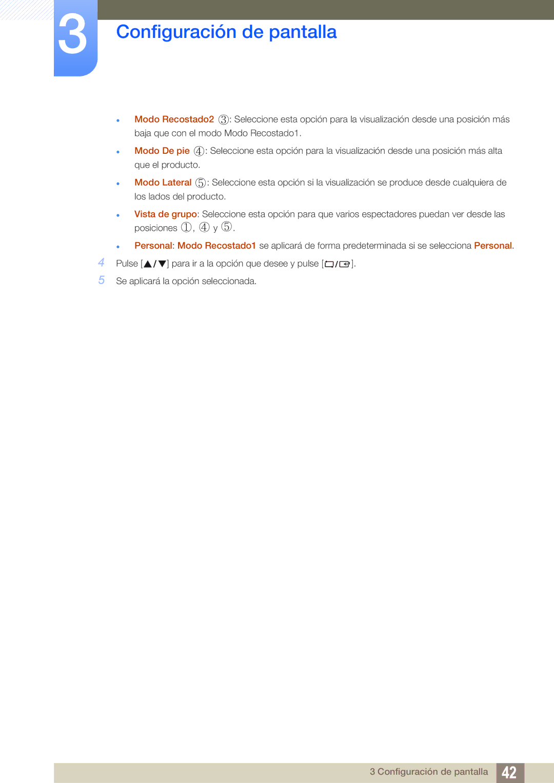 Samsung LS24D390HL/EN, LS22D390QS/EN, LS27D390HS/EN, LS22D390HS/EN manual Configuración de pantalla 