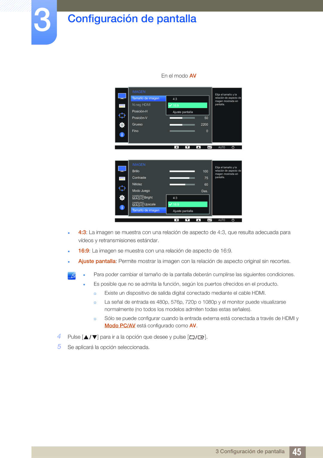 Samsung LS27D390HS/EN, LS22D390QS/EN, LS24D390HL/EN, LS22D390HS/EN manual En el modo AV 