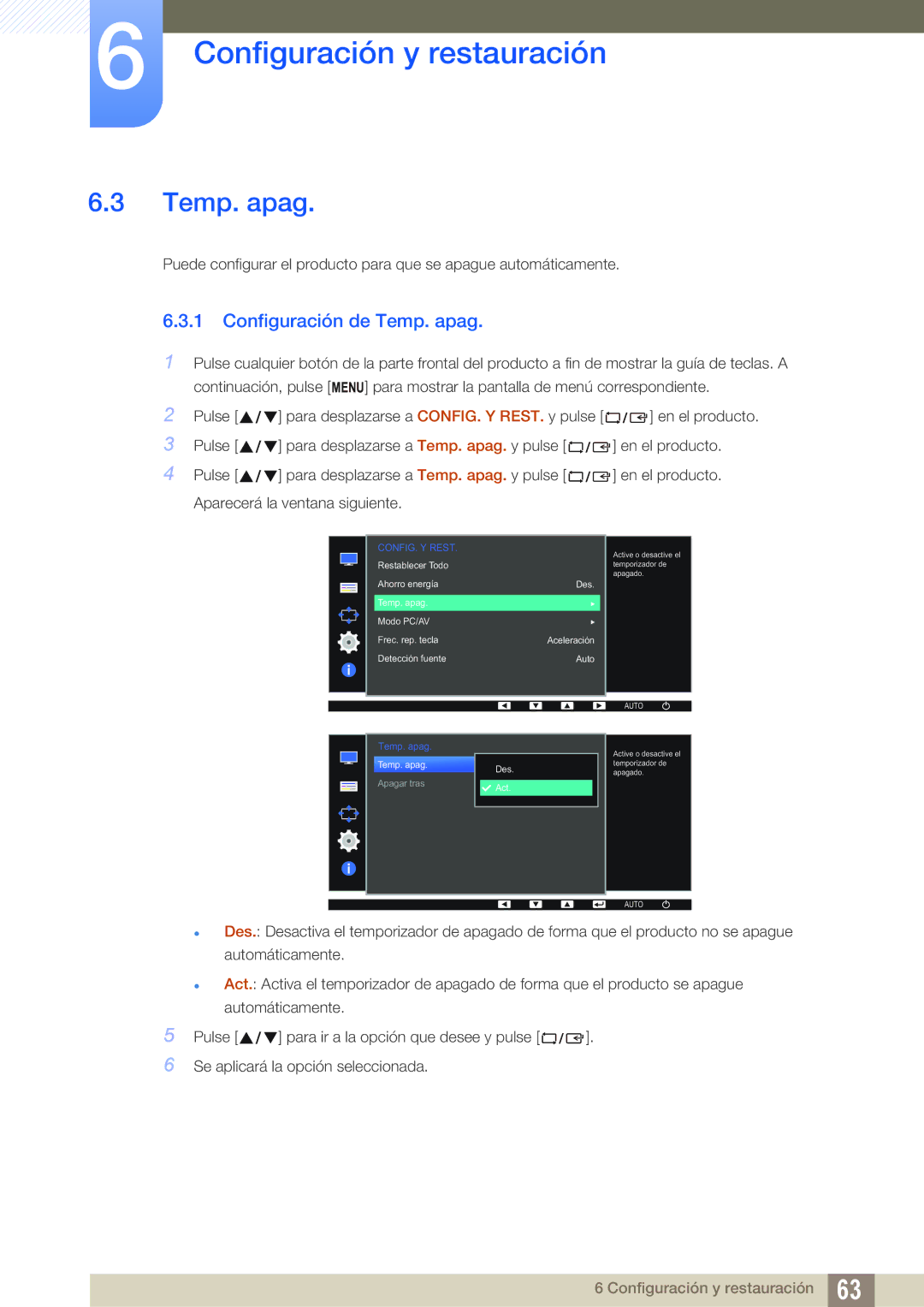 Samsung LS22D390HS/EN, LS22D390QS/EN, LS27D390HS/EN, LS24D390HL/EN manual Configuración de Temp. apag 