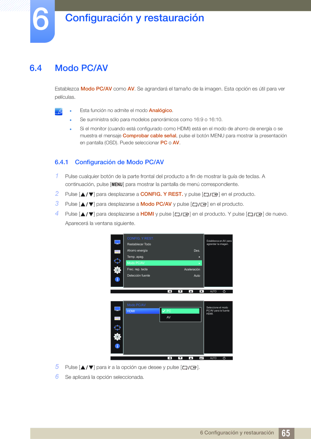 Samsung LS27D390HS/EN, LS22D390QS/EN, LS24D390HL/EN, LS22D390HS/EN manual Configuración de Modo PC/AV 