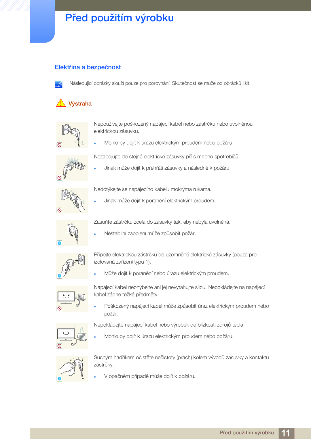 Samsung LS22D390HS/EN, LS22D390QS/EN, LS27D390HS/EN, LS24D390HL/EN manual Elektřina a bezpečnost, Výstraha 