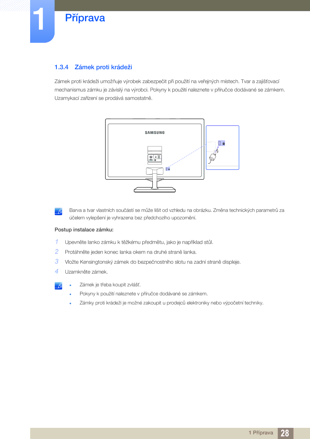 Samsung LS22D390QS/EN, LS27D390HS/EN, LS24D390HL/EN, LS22D390HS/EN manual 4 Zámek proti krádeži 