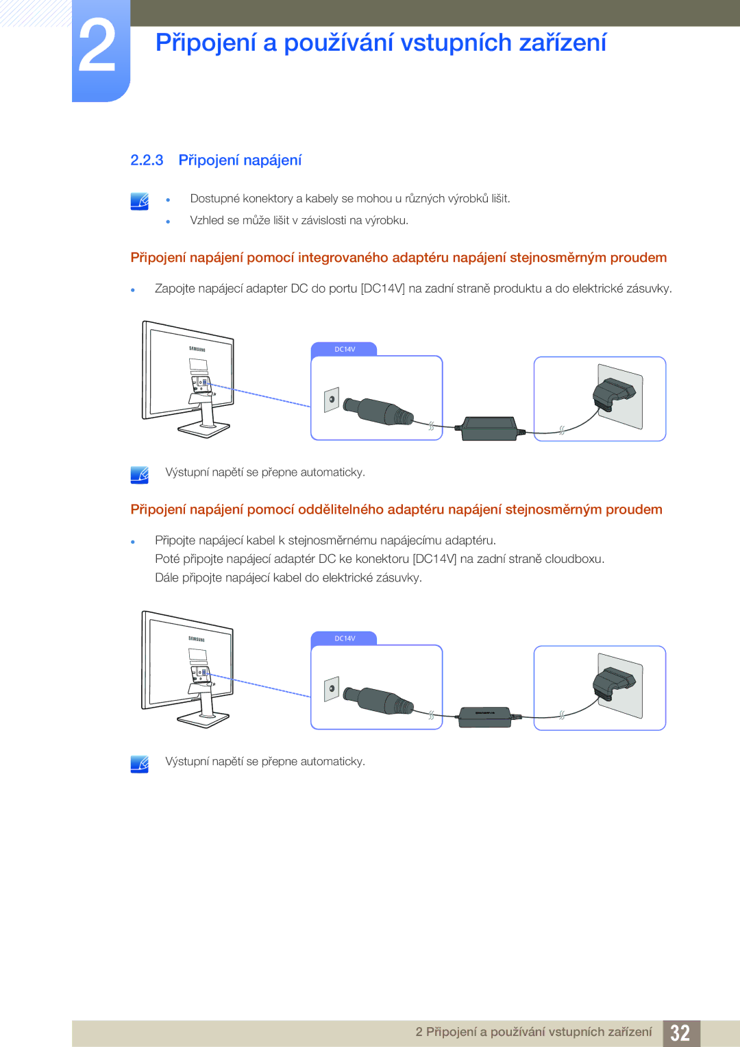 Samsung LS22D390QS/EN, LS27D390HS/EN, LS24D390HL/EN, LS22D390HS/EN manual 3 Připojení napájení 