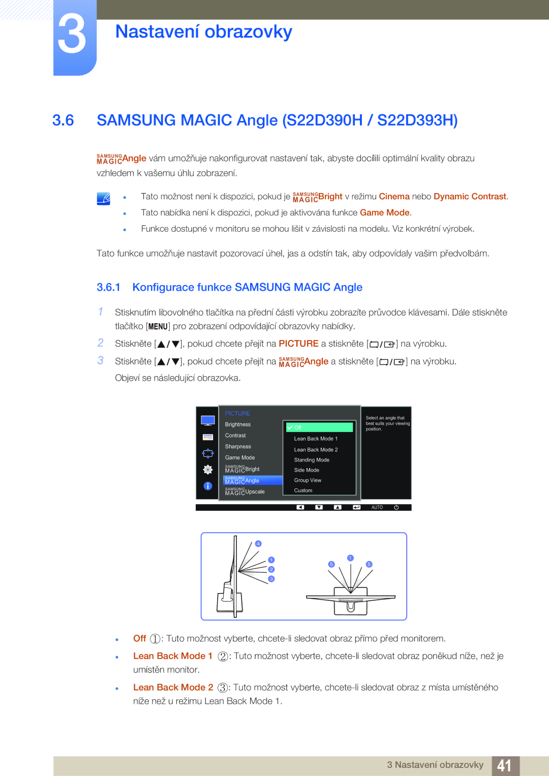 Samsung LS27D390HS/EN, LS22D390QS/EN manual Samsung Magic Angle S22D390H / S22D393H, Konfigurace funkce Samsung Magic Angle 