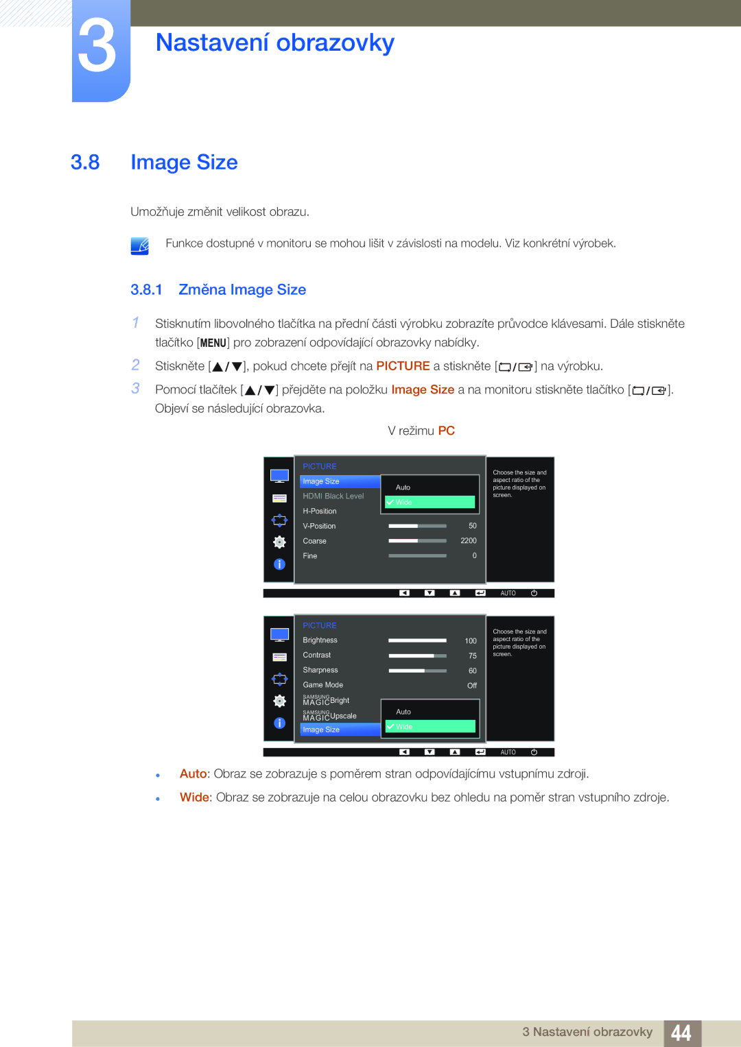 Samsung LS22D390QS/EN, LS27D390HS/EN, LS24D390HL/EN, LS22D390HS/EN manual 1 Změna Image Size 