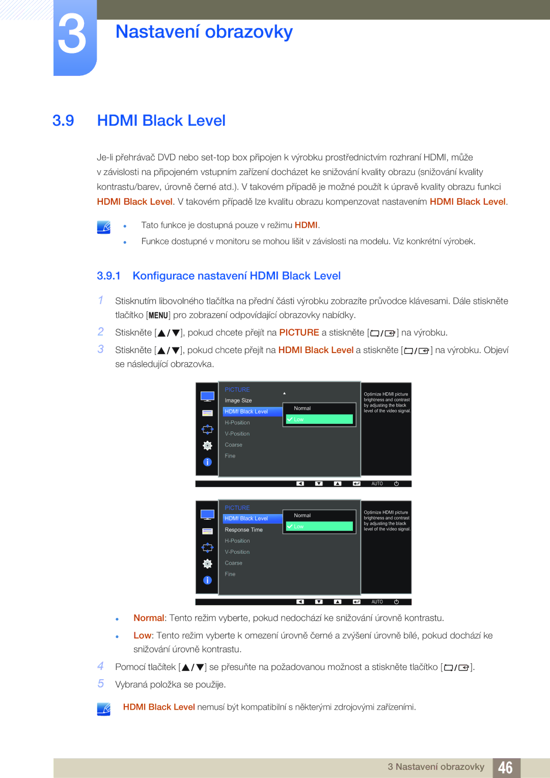 Samsung LS24D390HL/EN, LS22D390QS/EN, LS27D390HS/EN, LS22D390HS/EN manual Konfigurace nastavení Hdmi Black Level 