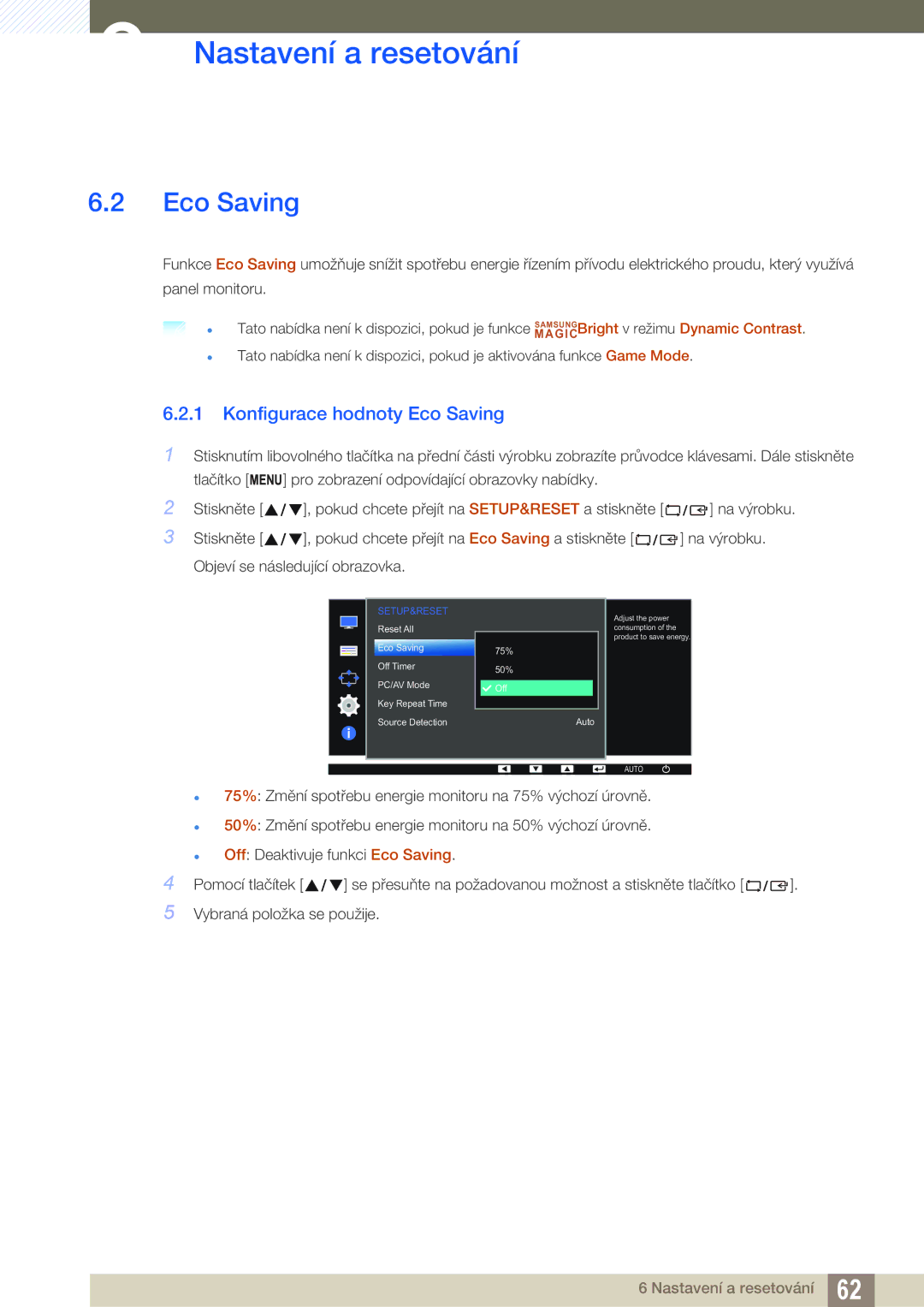 Samsung LS24D390HL/EN, LS22D390QS/EN, LS27D390HS/EN, LS22D390HS/EN manual Konfigurace hodnoty Eco Saving 