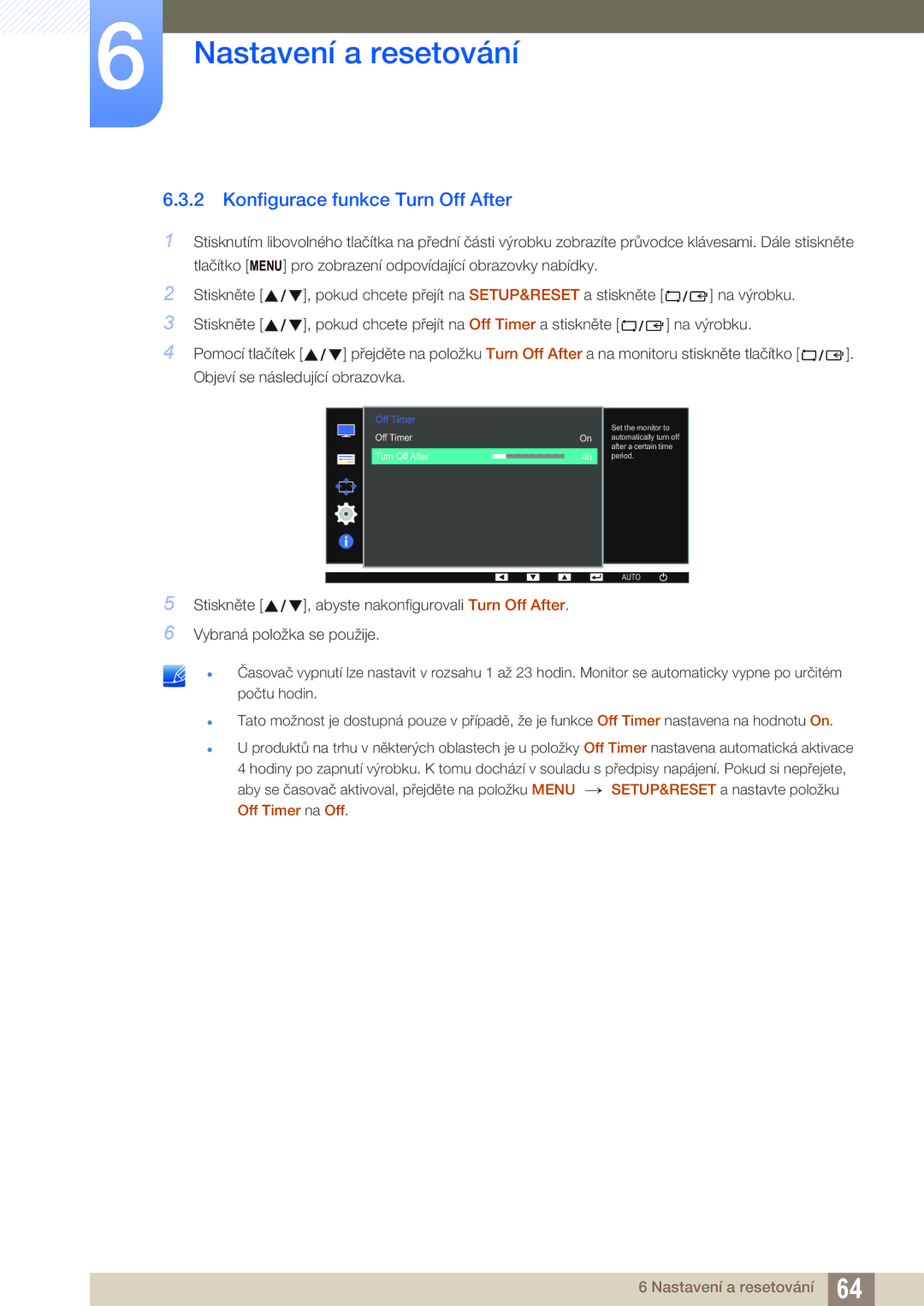 Samsung LS22D390QS/EN, LS27D390HS/EN, LS24D390HL/EN, LS22D390HS/EN manual Konfigurace funkce Turn Off After 