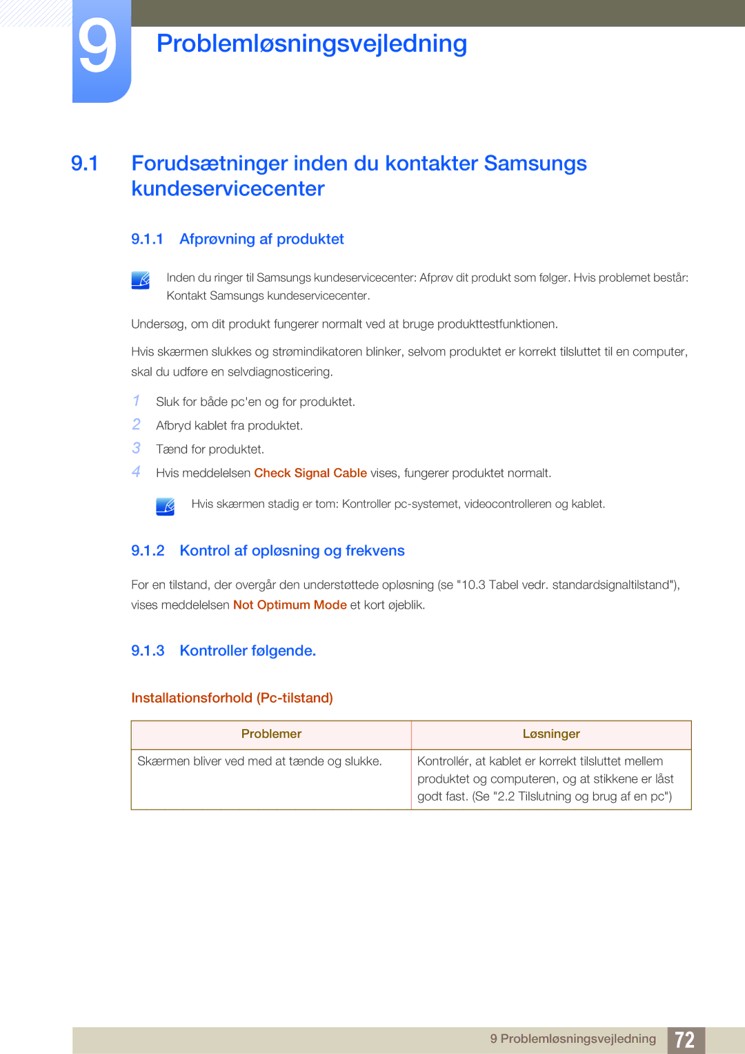 Samsung LS22D390QS/EN, LS27D390HS/EN Problemløsningsvejledning, Afprøvning af produktet, Kontrol af opløsning og frekvens 