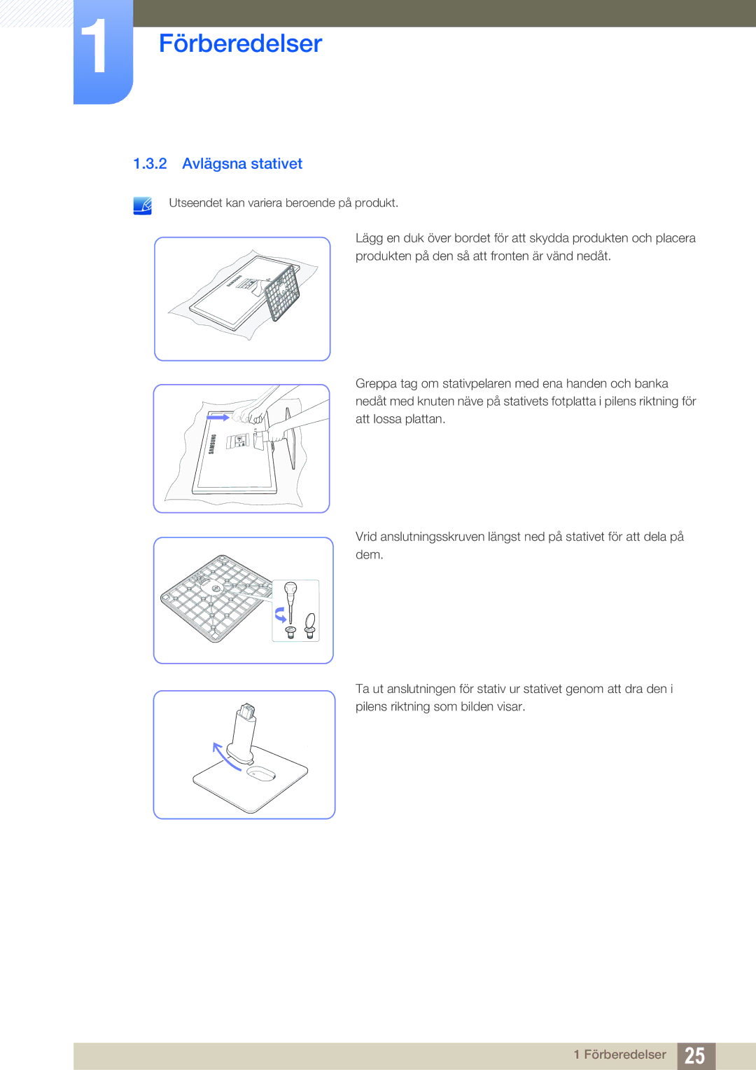 Samsung LS27D390HS/EN, LS22D390QS/EN, LS24D390HL/EN, LS22D390HS/EN manual 2 Avlägsna stativet 