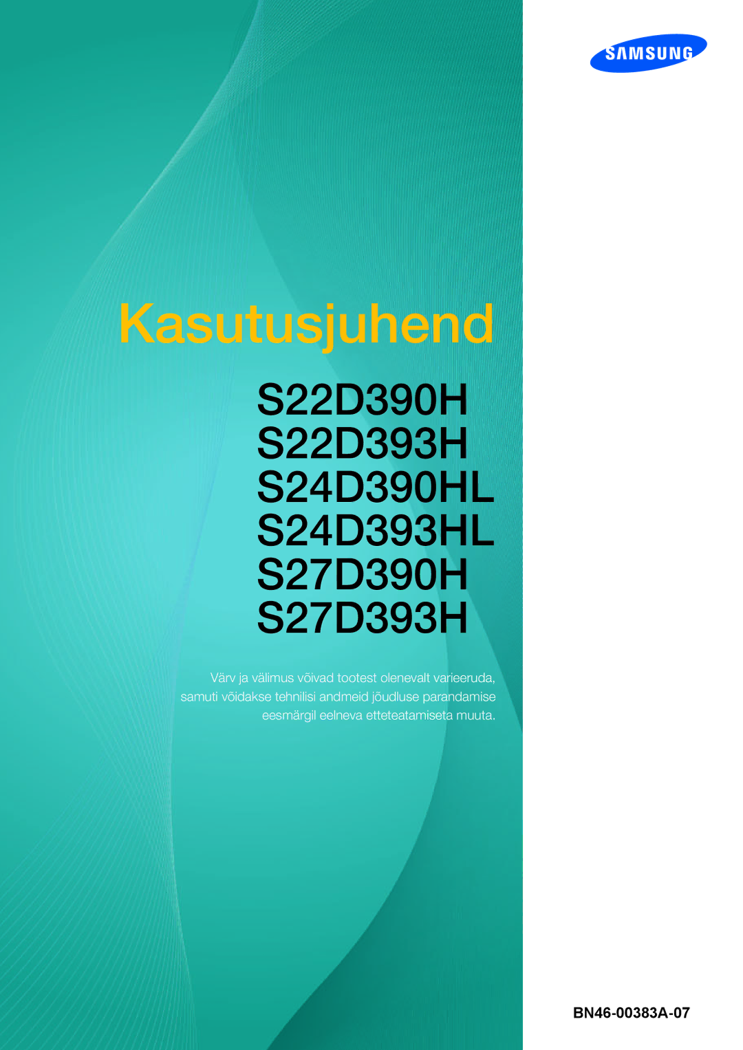 Samsung LS27D390HS/EN, LS22D390QS/EN, LS24D390HL/EN, LS22D390HS/EN manual Kasutusjuhend 