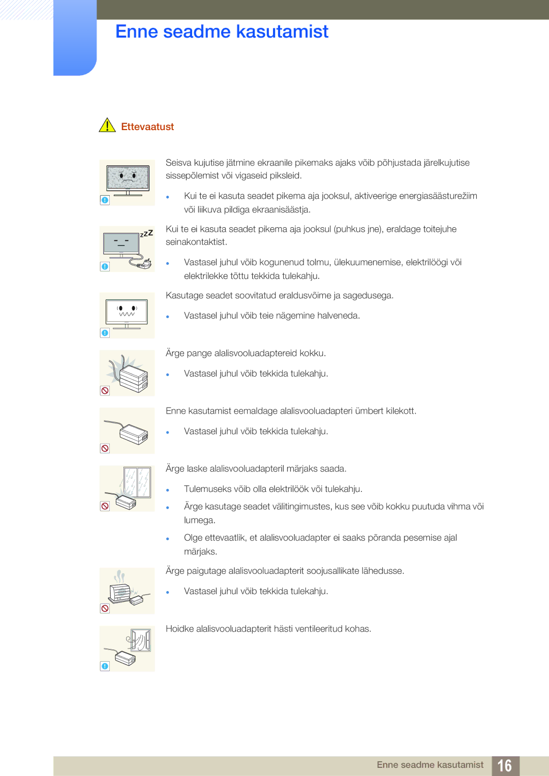 Samsung LS22D390QS/EN, LS27D390HS/EN, LS24D390HL/EN, LS22D390HS/EN manual Ettevaatust 